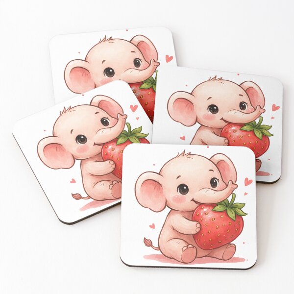 Item preview, A Sweet Baby Elephant - Holding Strawberry Kawaii designed and sold by DigitfanStudio.