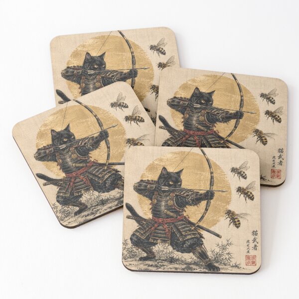 Item preview, Neko Archer Bushido | Samurai Cat vs Bees | Vintage Japanese Ukiyo-e Cat Warrior designed and sold by Natalia-Vlad.