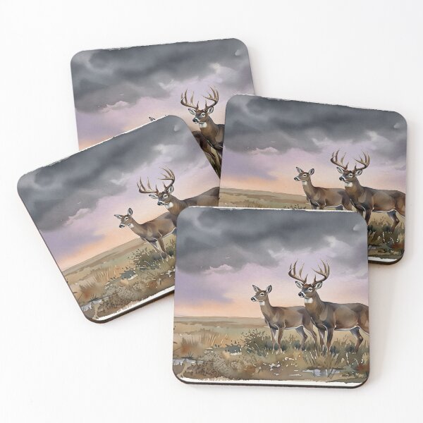 Item preview, Whitetail Deer Buck and Doe Stormy Sky Watercolor Painting designed and sold by RebelPawz.