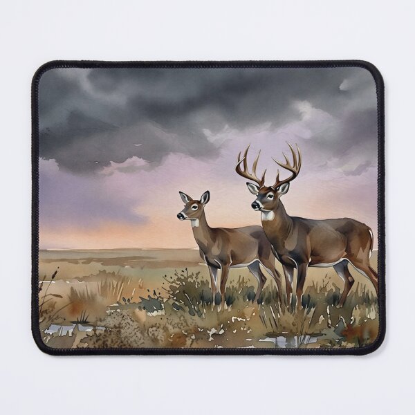 Item preview, Whitetail Deer Buck and Doe Stormy Sky Watercolor Painting designed and sold by RebelPawz.