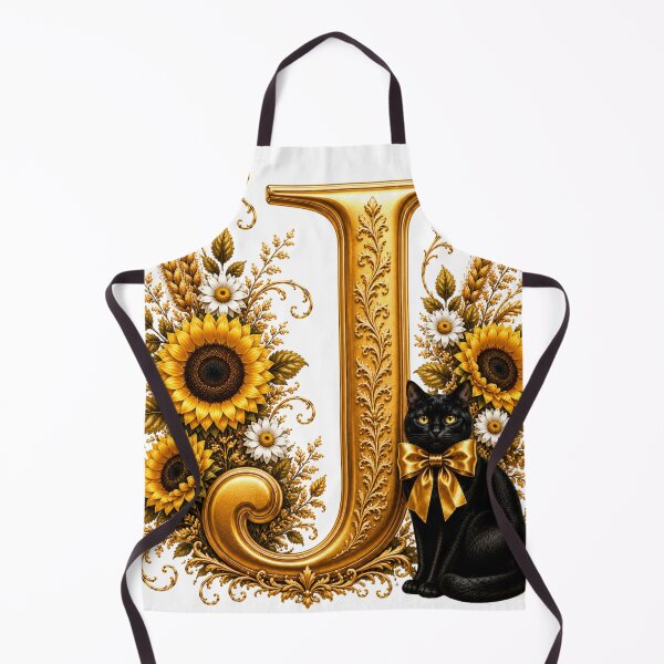 Item preview, Elegant Letter J Monogram with Black Cat, Sunflowers & Gold Floral Design | Personalized Botanical Alphabet designed and sold by MoodLay.