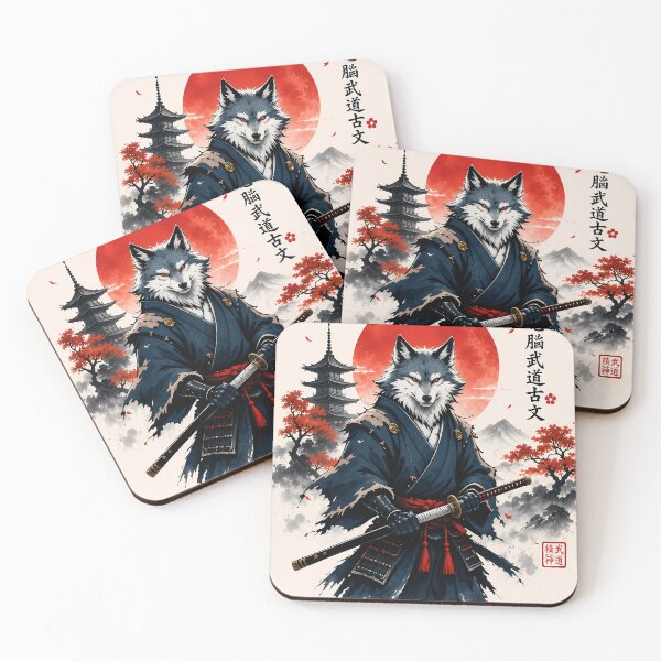 Item preview, Samurai Wolf Under Red Sun – Japanese Warrior Fantasy Art designed and sold by SupernovaNote.