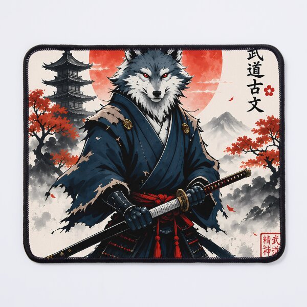 Item preview, Samurai Wolf Under Red Sun – Japanese Warrior Fantasy Art designed and sold by SupernovaNote.