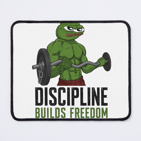 Item preview, Funny Gym Meme: Discipline Builds Freedom Buff Pepe Bicep Curls T-Shirt designed and sold by Digistore1221.