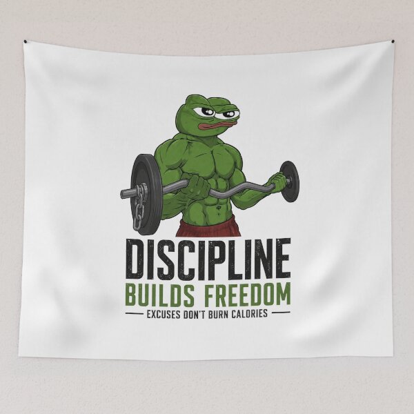 Item preview, Funny Gym Meme: Discipline Builds Freedom Buff Pepe Bicep Curls T-Shirt designed and sold by Digistore1221.