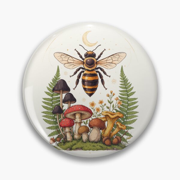 Item preview, Forest Bee & Wild Mushrooms | Cottagecore Botanical Nature Illustration designed and sold by PatsiRose.