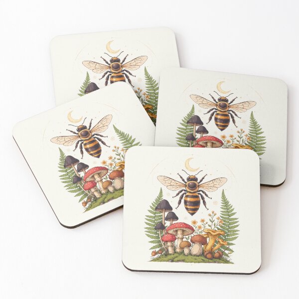 Item preview, Forest Bee & Wild Mushrooms | Cottagecore Botanical Nature Illustration designed and sold by PatsiRose.