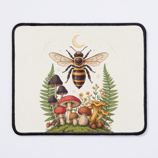 Item preview, Forest Bee & Wild Mushrooms | Cottagecore Botanical Nature Illustration designed and sold by PatsiRose.