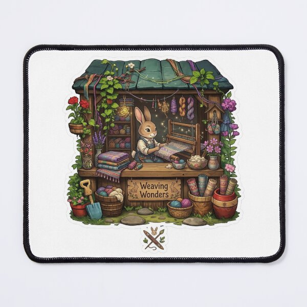 Item preview, Weaving Wonders | Bunny Weaver | Cottagecore Fiber Arts | Woodland Weaving Studio | Whimsical Textile Workshop | Fantasy Rabbit Artisan designed and sold by MrDev.