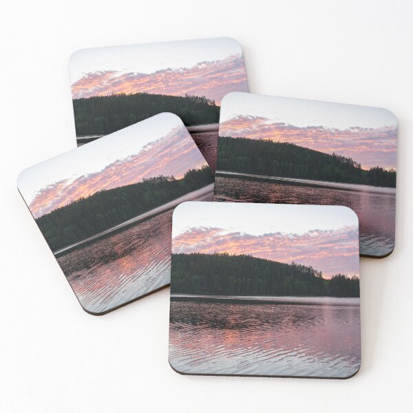 Item preview, Peaceful sunset over a forest lake in Sweden designed and sold by Claudia-Evans.