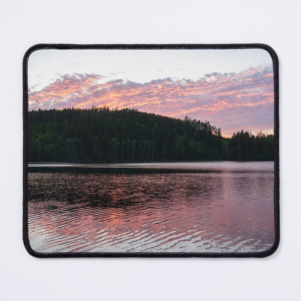 Item preview, Peaceful sunset over a forest lake in Sweden designed and sold by Claudia-Evans.