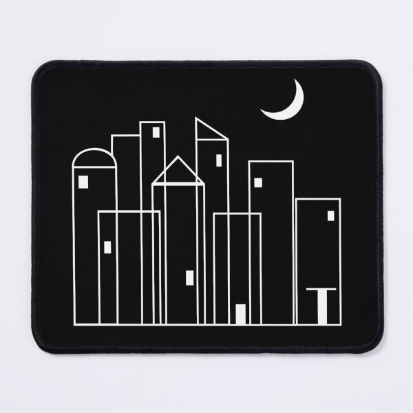 Item preview, Night City Skyline With Moon Abstract Line Drawing Black and White designed and sold by MellowCat.