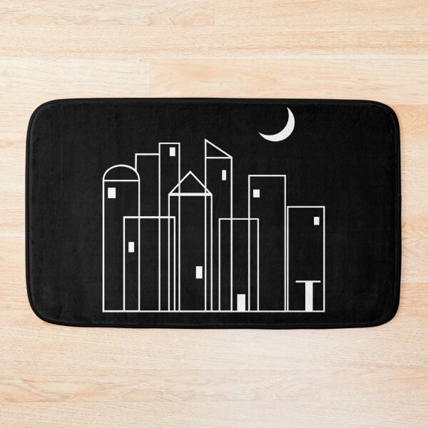 Item preview, Night City Skyline With Moon Abstract Line Drawing Black and White designed and sold by MellowCat.