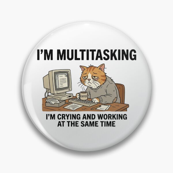 Item preview, 90s Vintage Cartoon Tired Cat Multitasking Illustration designed and sold by YourWearPulse.