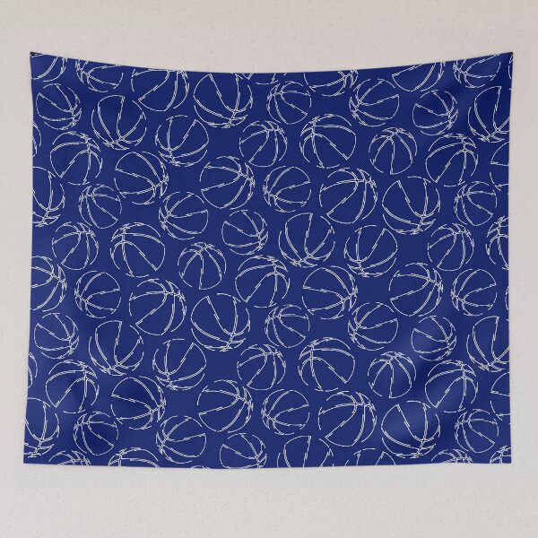 Item preview, Blue white line art basketballs sports pattern designed and sold by katzdzynes.