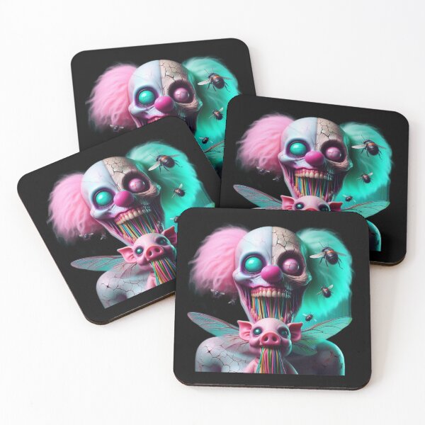 Item preview, Split Face Neon Jester – Surreal Winged Piglet Abyss designed and sold by LujziWorld.