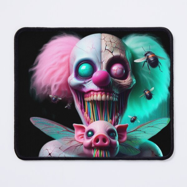 Item preview, Split Face Neon Jester – Surreal Winged Piglet Abyss designed and sold by LujziWorld.