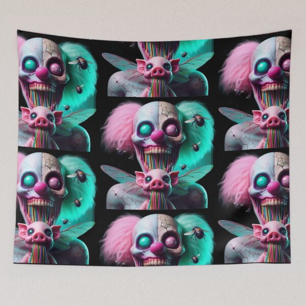 Item preview, Split Face Neon Jester – Surreal Winged Piglet Abyss designed and sold by LujziWorld.