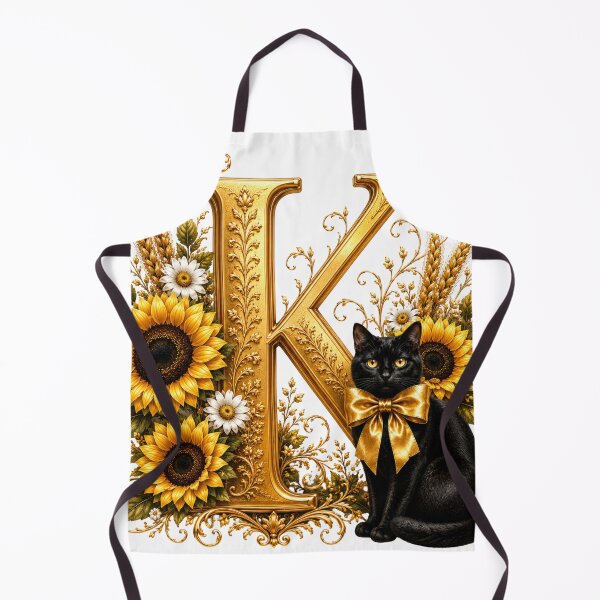 Item preview, Elegant Letter K Monogram with Black Cat, Sunflowers & Gold Floral Design | Personalized Botanical Alphabet designed and sold by MoodLay.
