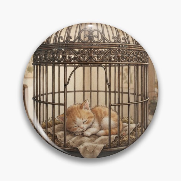 Item preview, Tiny Kitten in a Giant Vintage Birdcage Miniature Illustration designed and sold by DuckOddity.