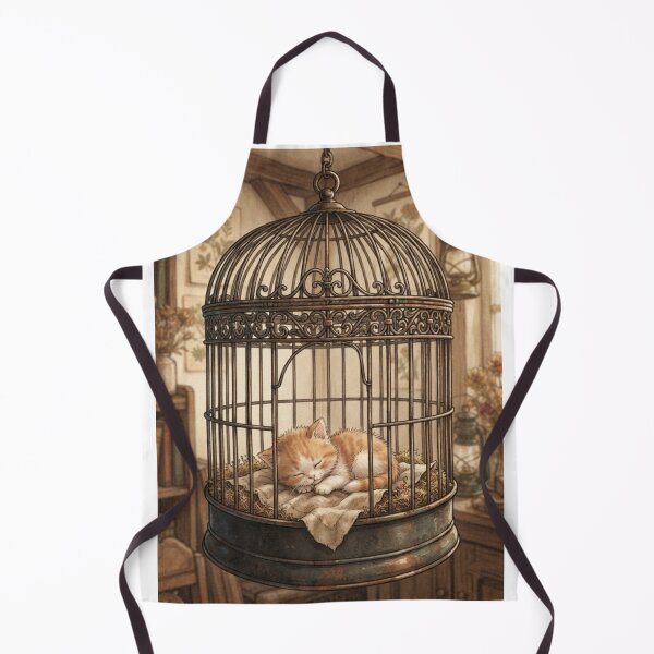 Item preview, Tiny Kitten in a Giant Vintage Birdcage Miniature Illustration designed and sold by DuckOddity.