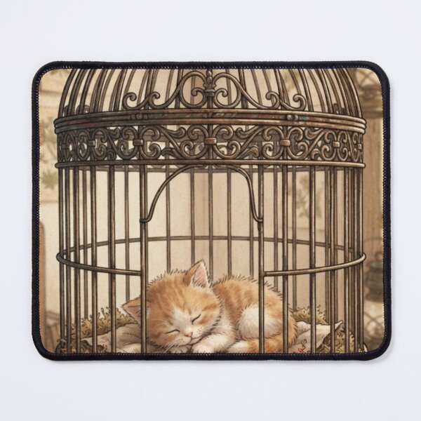 Item preview, Tiny Kitten in a Giant Vintage Birdcage Miniature Illustration designed and sold by DuckOddity.