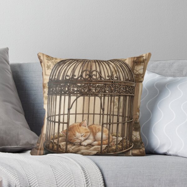 Item preview, Tiny Kitten in a Giant Vintage Birdcage Miniature Illustration designed and sold by DuckOddity.