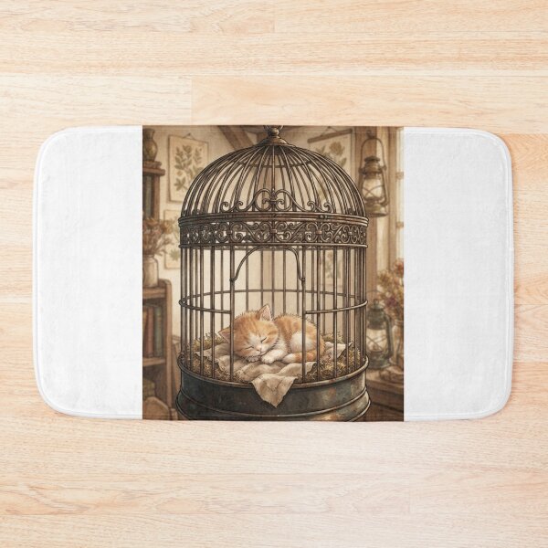 Item preview, Tiny Kitten in a Giant Vintage Birdcage Miniature Illustration designed and sold by DuckOddity.