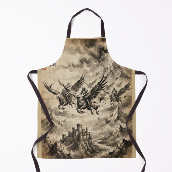 Item preview, Western Skies: Knights on Griffins Sumi-e Ink Wash designed and sold by DuckOddity.