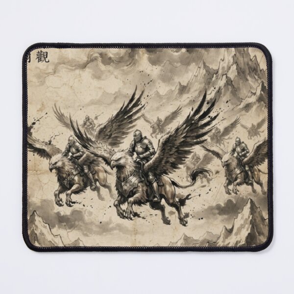 Item preview, Western Skies: Knights on Griffins Sumi-e Ink Wash designed and sold by DuckOddity.