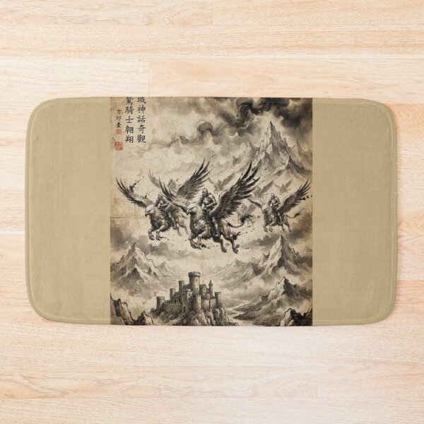Item preview, Western Skies: Knights on Griffins Sumi-e Ink Wash designed and sold by DuckOddity.