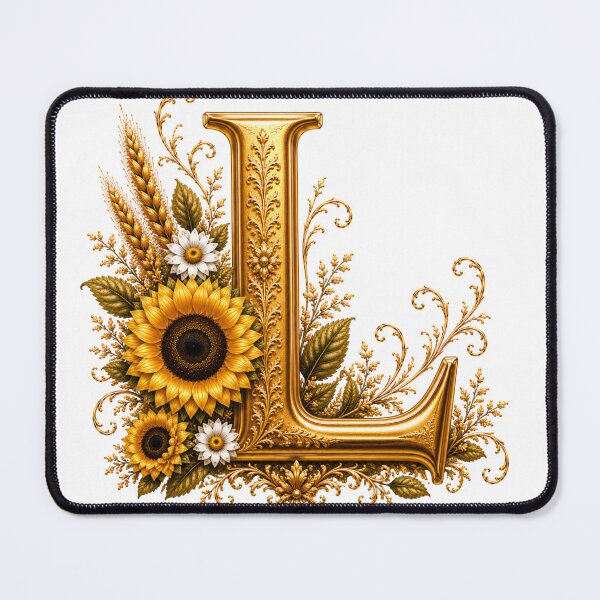 Item preview, Elegant Letter L Monogram with Black Cat, Sunflowers & Gold Floral Design | Personalized Botanical Alphabet designed and sold by MoodLay.