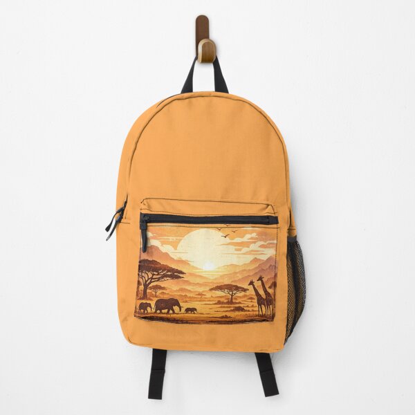 Item preview, African Safari Sunset with Elephants and Giraffes - Vintage Wildlife Art designed and sold by irfanshikh.