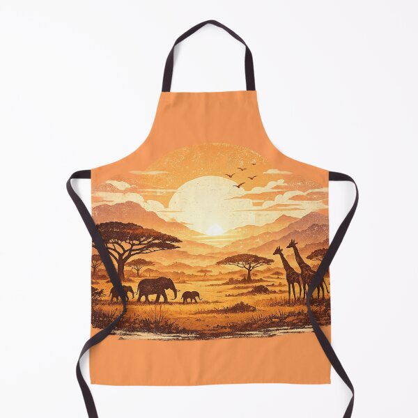 Item preview, African Safari Sunset with Elephants and Giraffes - Vintage Wildlife Art designed and sold by irfanshikh.