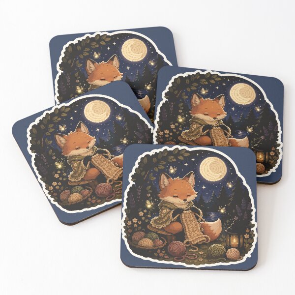 Item preview, Cozy Knitting Fox Moonlight Cottagecore designed and sold by SimplePoDesign.
