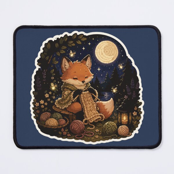 Item preview, Cozy Knitting Fox Moonlight Cottagecore designed and sold by SimplePoDesign.