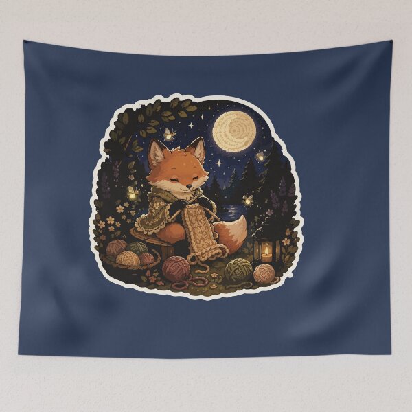 Item preview, Cozy Knitting Fox Moonlight Cottagecore designed and sold by SimplePoDesign.