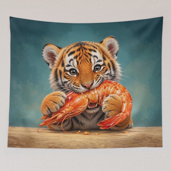 Item preview, Tiger Cub Munches on a Shrimp designed and sold by nikkolaus.