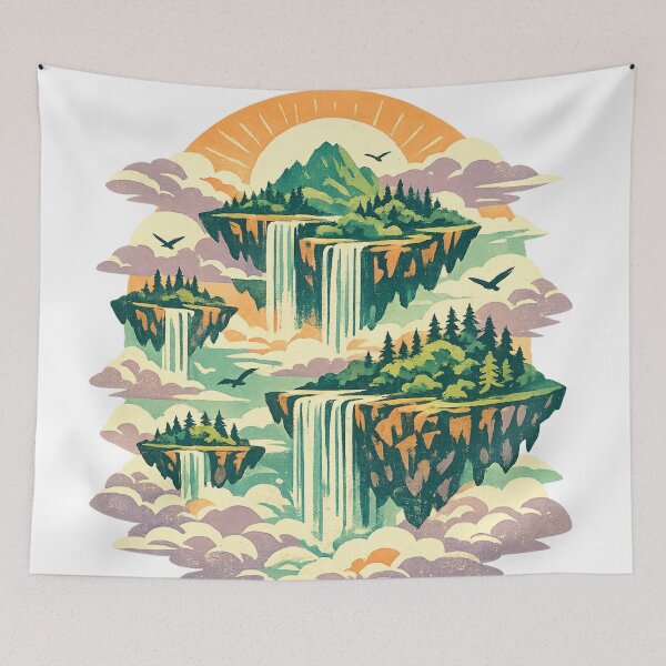 Item preview, Floating Sky Islands with Waterfalls - Fantasy Adventure Art designed and sold by irfanshikh.
