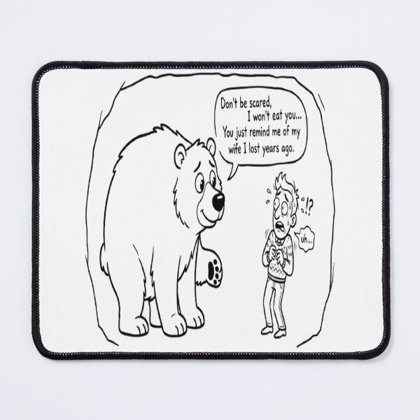 Item preview, Funny Bear and Human Cartoon – Lost Wife Joke, Minimalist Black and White Design designed and sold by ROVVI.
