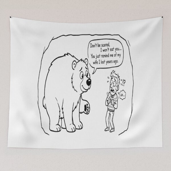 Item preview, Funny Bear and Human Cartoon – Lost Wife Joke, Minimalist Black and White Design designed and sold by GraffiCity.