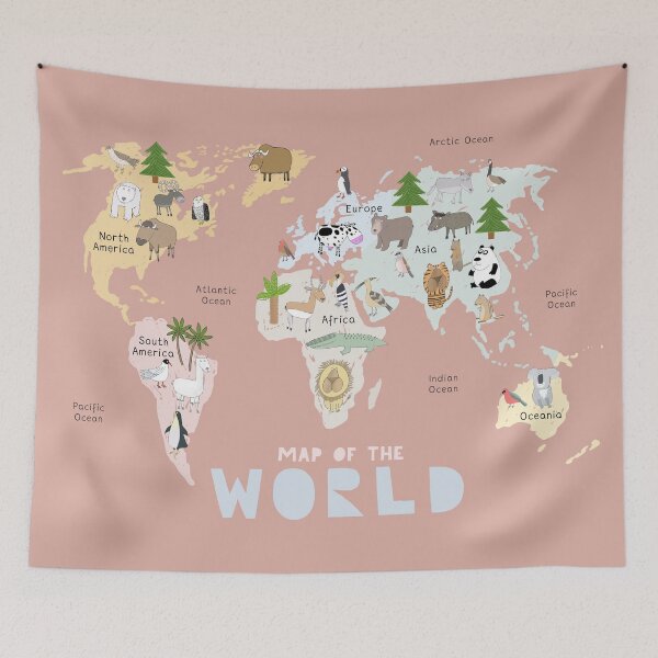 Item preview, World Map Design with Animals, Continents and Oceans designed and sold by Carla Daly.