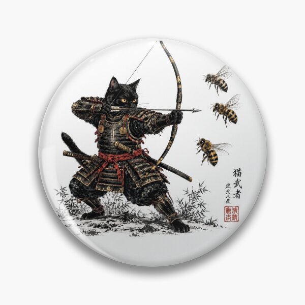 Item preview, Neko Archer Bushido | Samurai Cat vs Bees | Vintage Japanese Ukiyo-e Cat Warrior designed and sold by Natalia-Vlad.