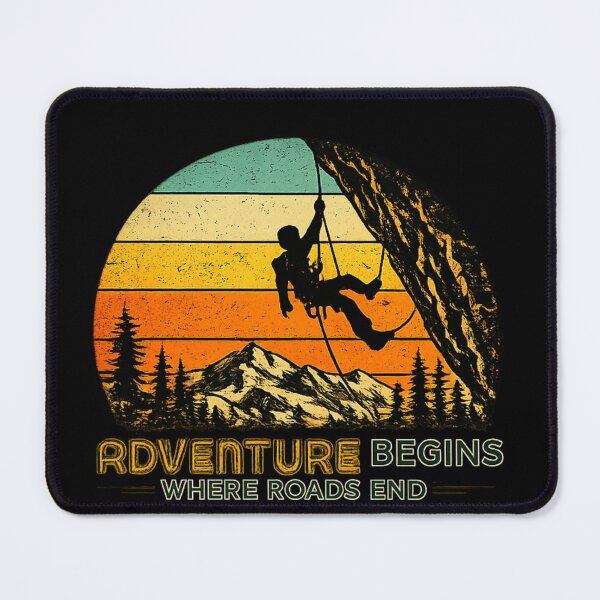 Item preview, Adventure Begins Where Roads End Rock Climbing Retro Sunset designed and sold by SANADART.