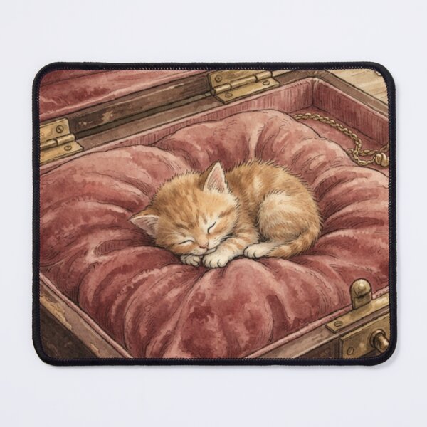 Item preview, Tiny Kitten in a Giant Vintage Velvet Jewelry Box Miniature Illustration designed and sold by DuckOddity.