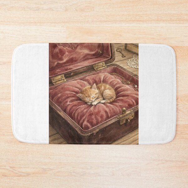 Item preview, Tiny Kitten in a Giant Vintage Velvet Jewelry Box Miniature Illustration designed and sold by DuckOddity.