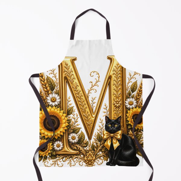 Item preview, Elegant Letter M Monogram with Black Cat, Sunflowers & Gold Floral Design | Personalized Botanical Alphabet designed and sold by MoodLay.