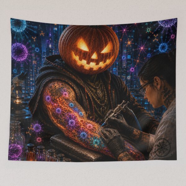 Item preview, Headless Horseman Tattoo Lab – Sci-Fi Halloween Biopunk Art designed and sold by TheHorsemanRidesAgain.