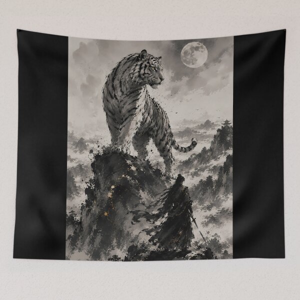 Item preview, Moon Guardian White Tiger | Chinese Ink Wash Fantasy Art designed and sold by ManJiangHong.