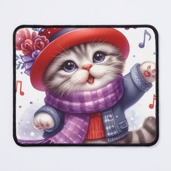 Item preview, Scottish Fold Cat Singing in Red Hat and Scarf designed and sold by Pioneer Spirit Market.